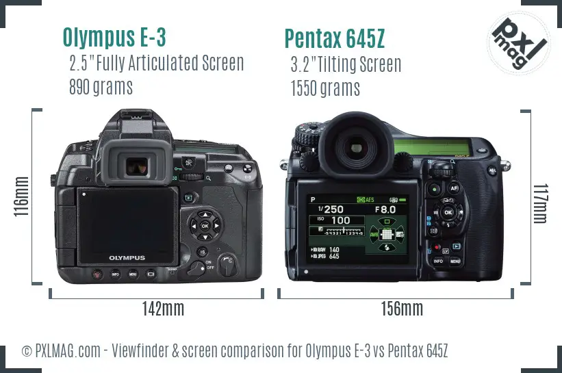Olympus E-3 vs Pentax 645Z Screen and Viewfinder comparison
