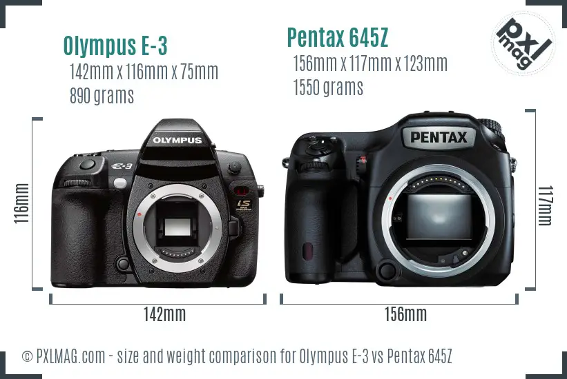 Olympus E-3 vs Pentax 645Z size comparison