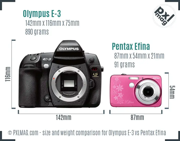 Olympus E-3 vs Pentax Efina size comparison