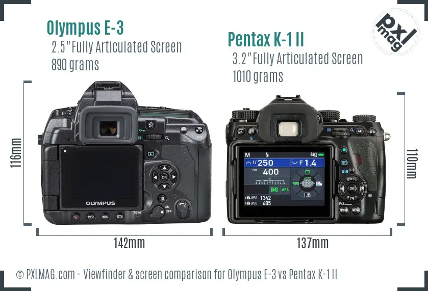 Olympus E-3 vs Pentax K-1 II Screen and Viewfinder comparison