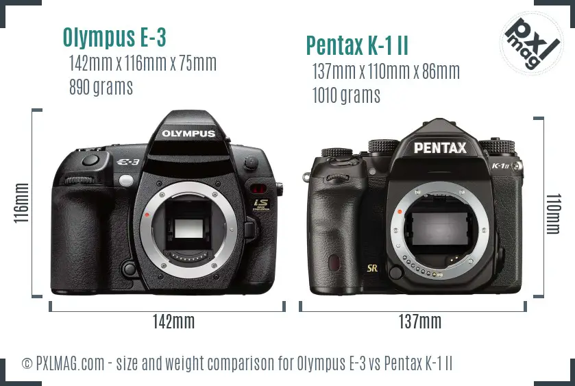 Olympus E-3 vs Pentax K-1 II size comparison