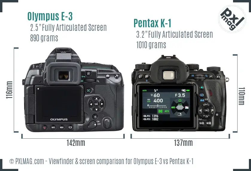 Olympus E-3 vs Pentax K-1 Screen and Viewfinder comparison