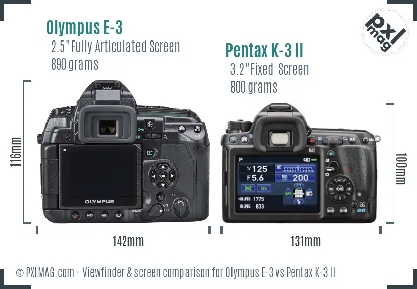 Olympus E-3 vs Pentax K-3 II Screen and Viewfinder comparison