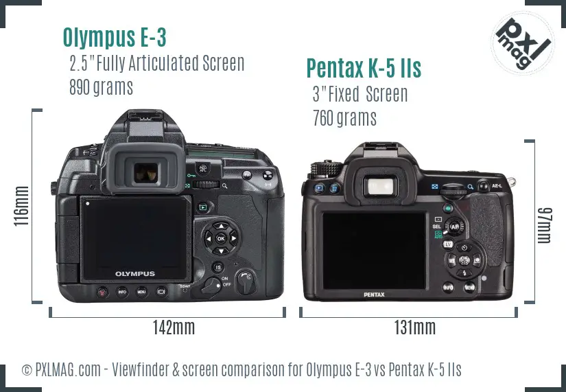 Olympus E-3 vs Pentax K-5 IIs Screen and Viewfinder comparison