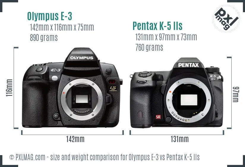 Olympus E-3 vs Pentax K-5 IIs size comparison