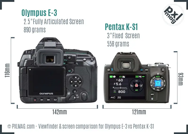Olympus E-3 vs Pentax K-S1 Screen and Viewfinder comparison