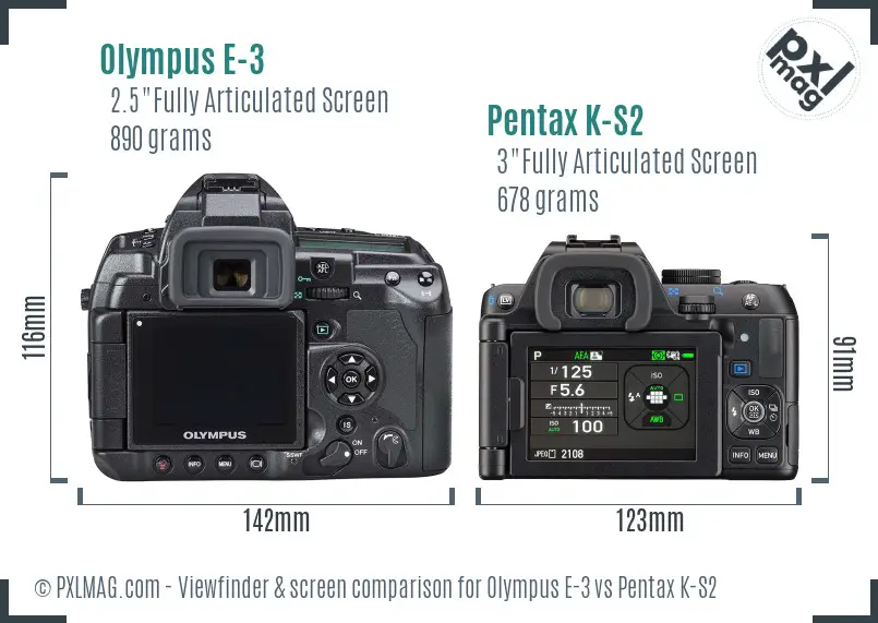 Olympus E-3 vs Pentax K-S2 Screen and Viewfinder comparison