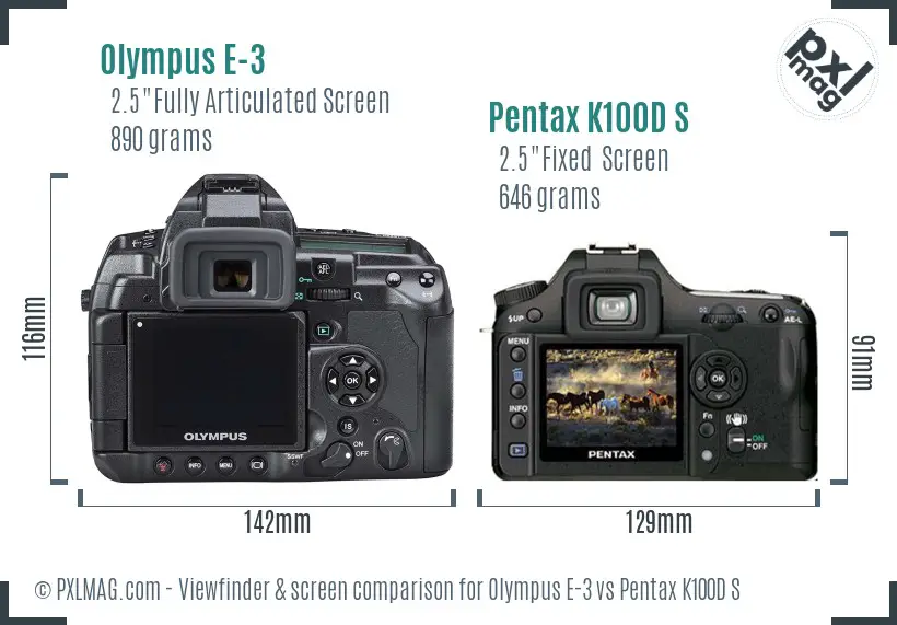 Olympus E-3 vs Pentax K100D S Screen and Viewfinder comparison
