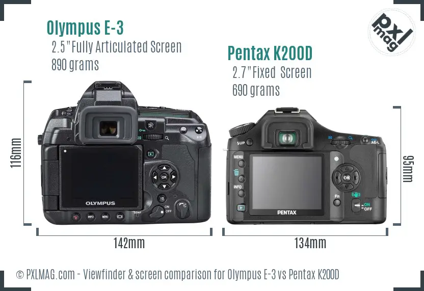 Olympus E-3 vs Pentax K200D Screen and Viewfinder comparison