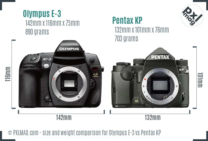 Olympus E-3 vs Pentax KP size comparison