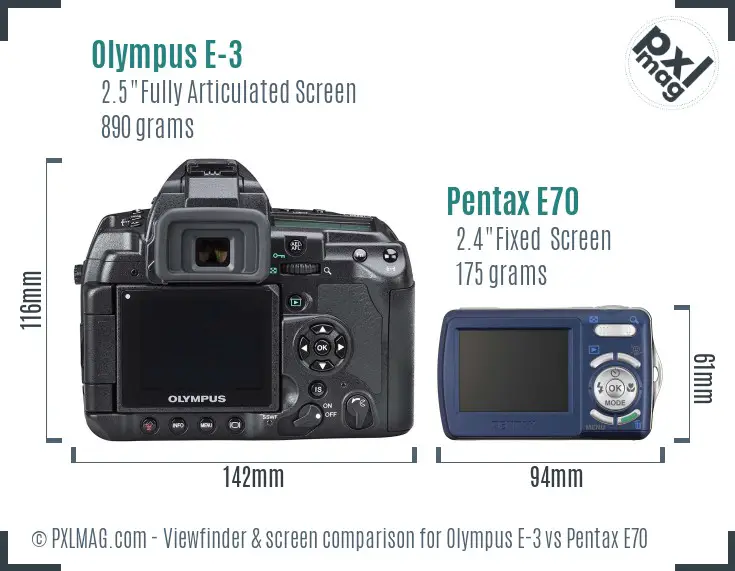 Olympus E-3 vs Pentax E70 Screen and Viewfinder comparison