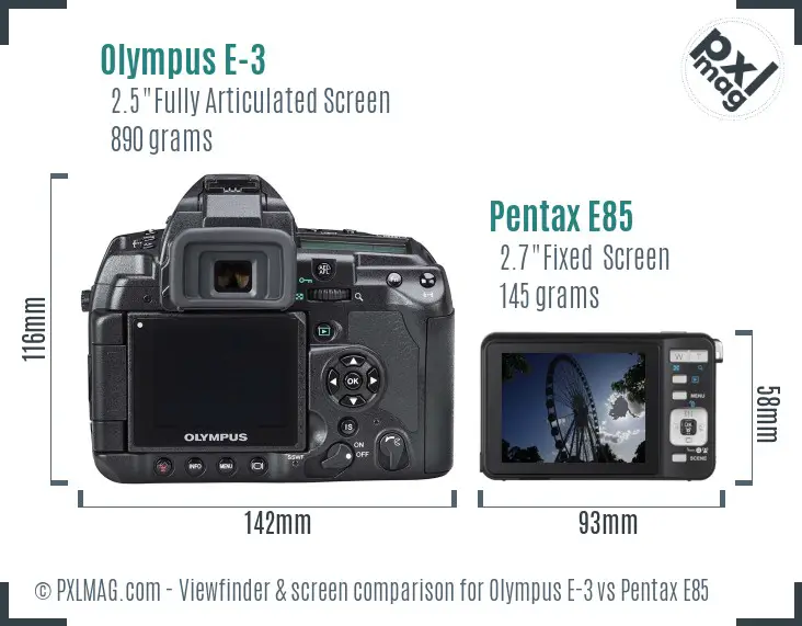 Olympus E-3 vs Pentax E85 Screen and Viewfinder comparison