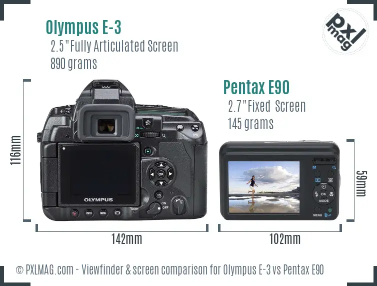 Olympus E-3 vs Pentax E90 Screen and Viewfinder comparison