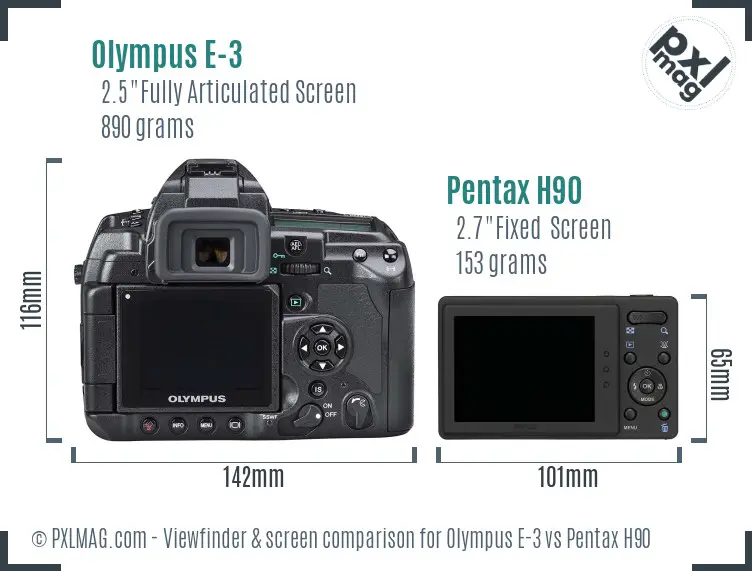 Olympus E-3 vs Pentax H90 Screen and Viewfinder comparison