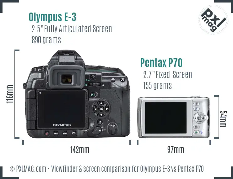 Olympus E-3 vs Pentax P70 Screen and Viewfinder comparison