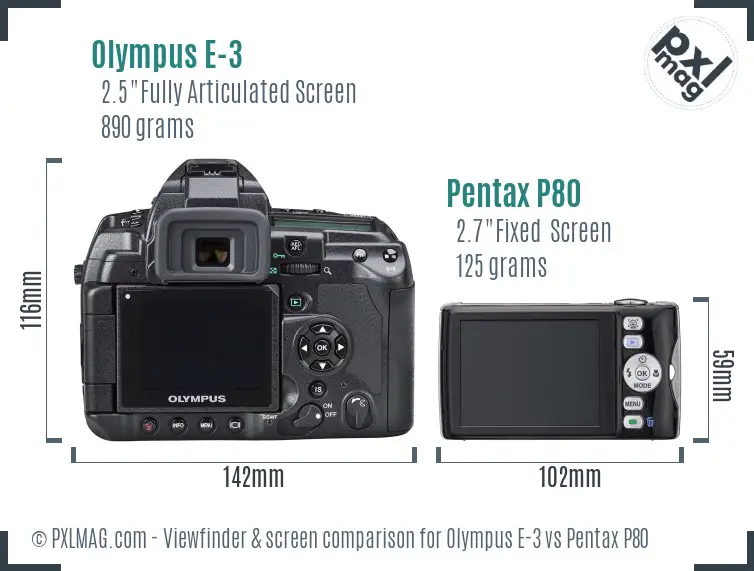 Olympus E-3 vs Pentax P80 Screen and Viewfinder comparison