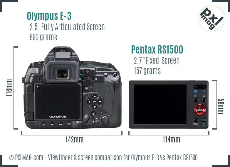 Olympus E-3 vs Pentax RS1500 Screen and Viewfinder comparison