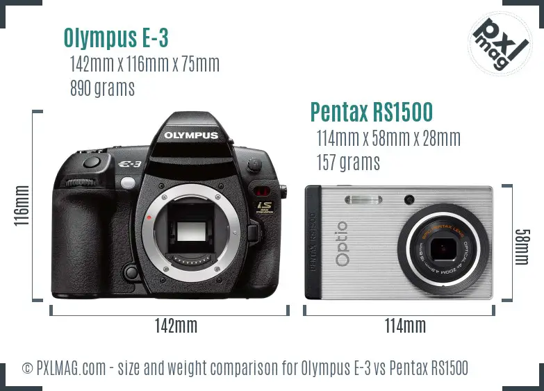 Olympus E-3 vs Pentax RS1500 size comparison