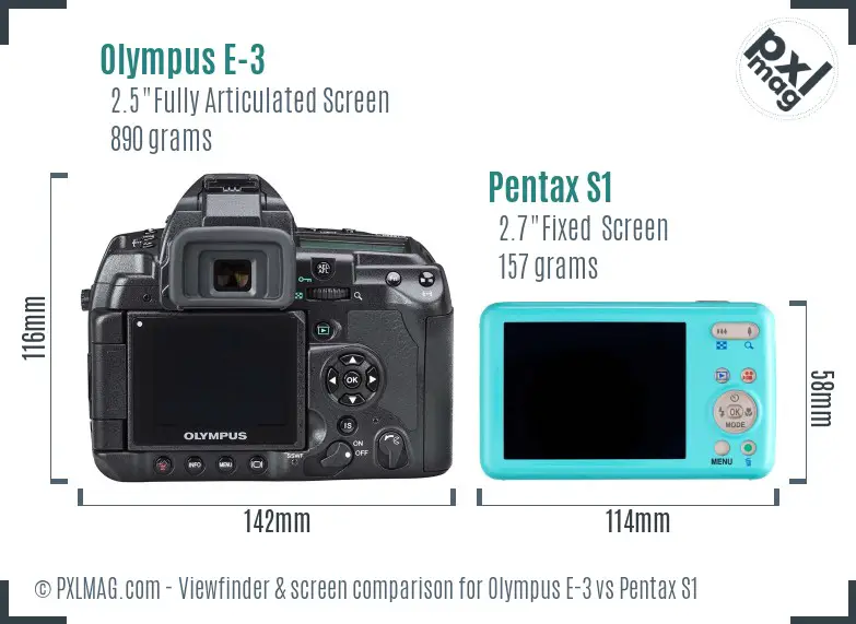 Olympus E-3 vs Pentax S1 Screen and Viewfinder comparison