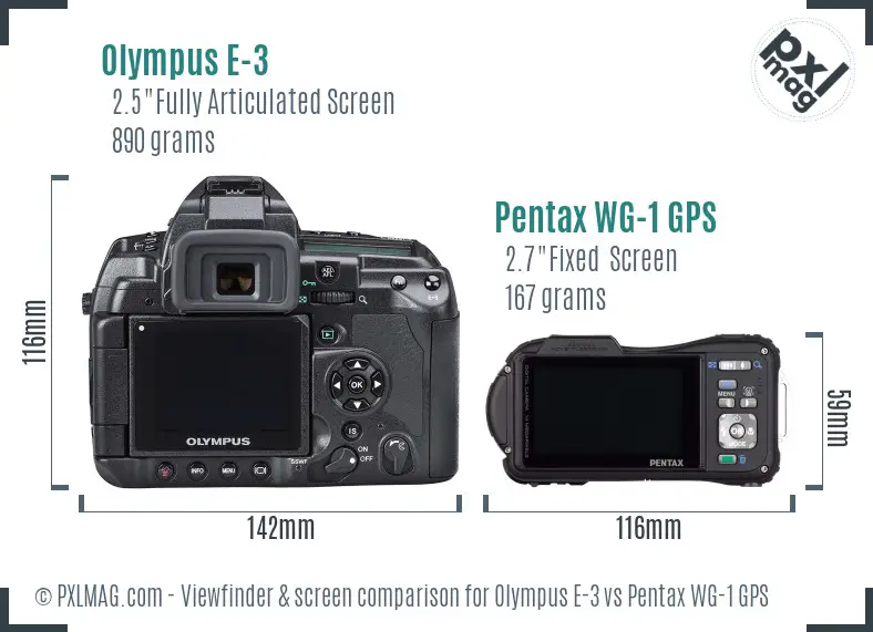 Olympus E-3 vs Pentax WG-1 GPS Screen and Viewfinder comparison