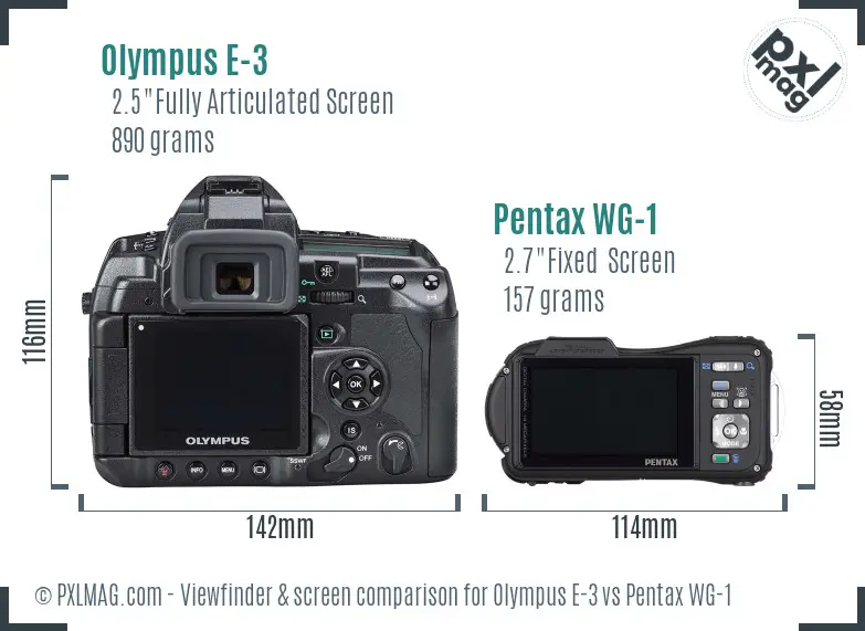 Olympus E-3 vs Pentax WG-1 Screen and Viewfinder comparison