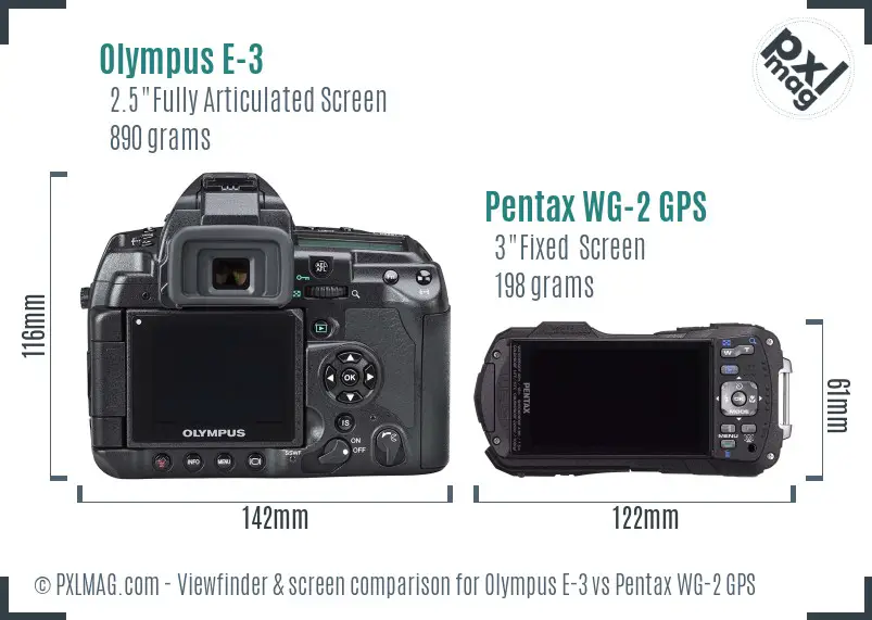 Olympus E-3 vs Pentax WG-2 GPS Screen and Viewfinder comparison