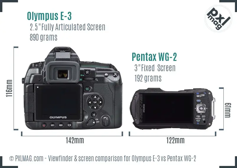 Olympus E-3 vs Pentax WG-2 Screen and Viewfinder comparison
