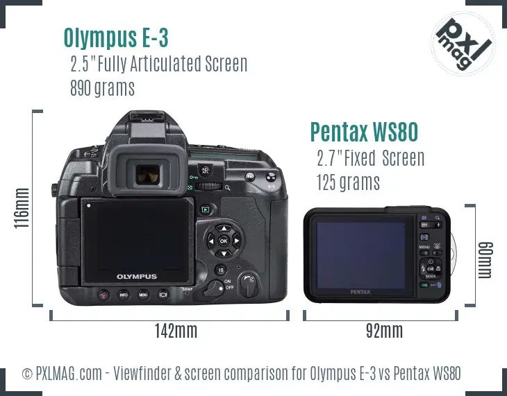 Olympus E-3 vs Pentax WS80 Screen and Viewfinder comparison