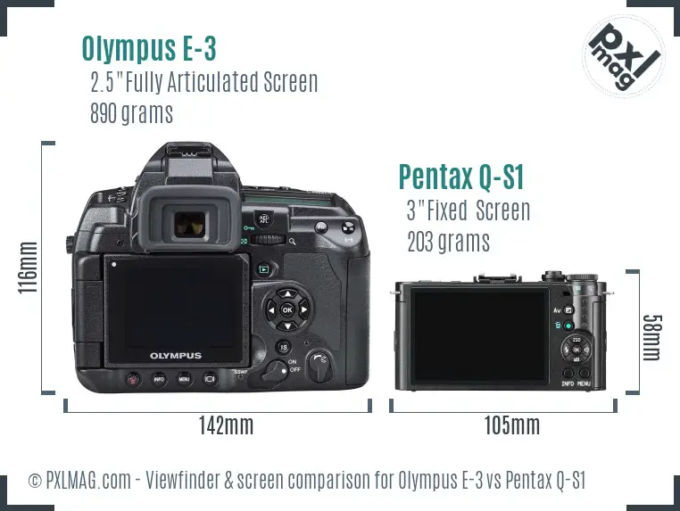 Olympus E-3 vs Pentax Q-S1 Screen and Viewfinder comparison