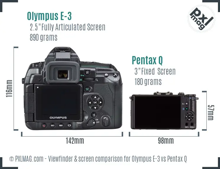 Olympus E-3 vs Pentax Q Screen and Viewfinder comparison