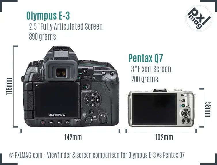 Olympus E-3 vs Pentax Q7 Screen and Viewfinder comparison