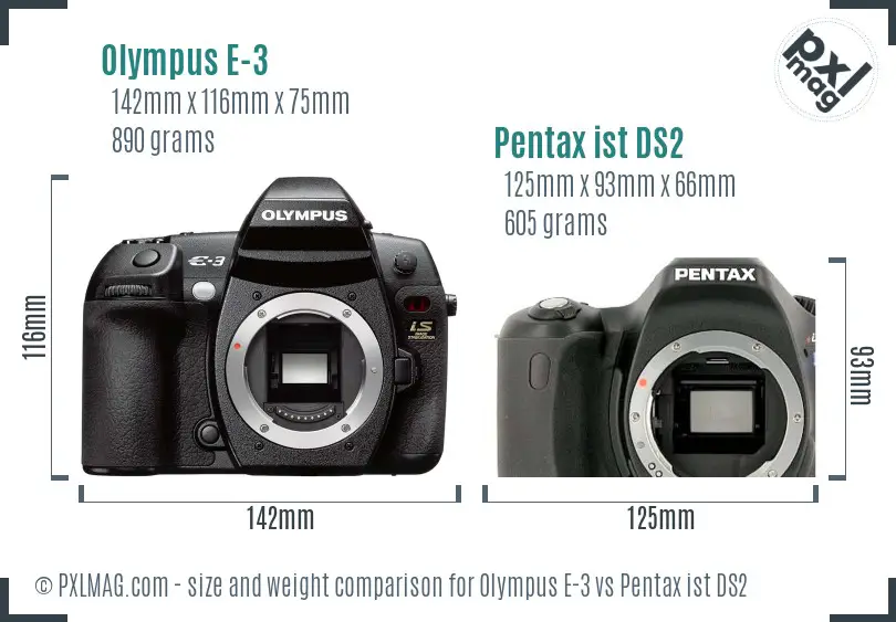 Olympus E-3 vs Pentax ist DS2 size comparison