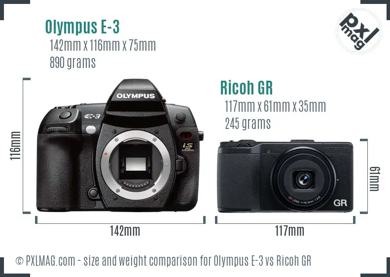 Olympus E-3 vs Ricoh GR size comparison Olympus E-3 vs Ricoh GR size comparison