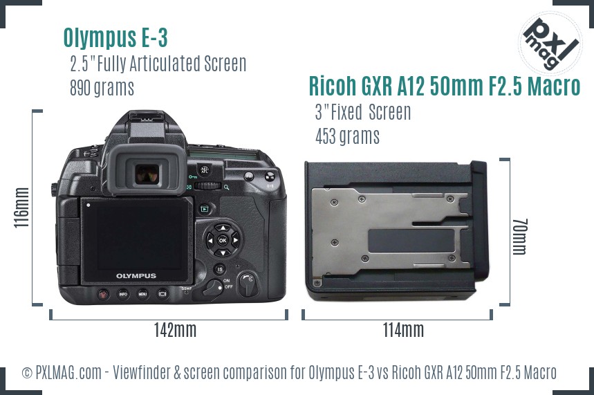 Olympus E-3 vs Ricoh GXR A12 50mm F2.5 Macro Screen and Viewfinder comparison