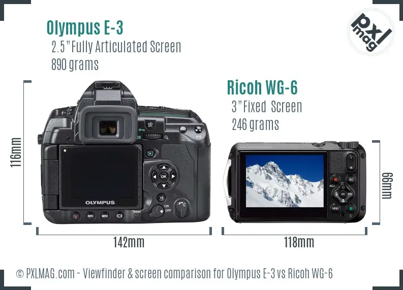 Olympus E-3 vs Ricoh WG-6 Screen and Viewfinder comparison Olympus E-3 vs Ricoh WG-6 Screen and Viewfinder comparison