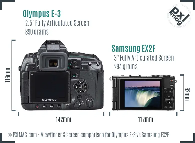 Olympus E-3 vs Samsung EX2F Screen and Viewfinder comparison