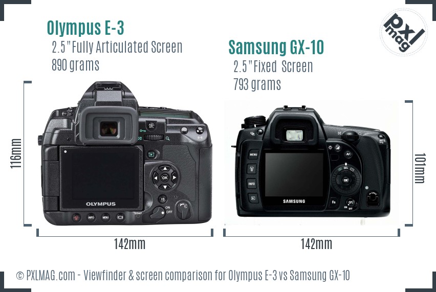 Olympus E-3 vs Samsung GX-10 Screen and Viewfinder comparison