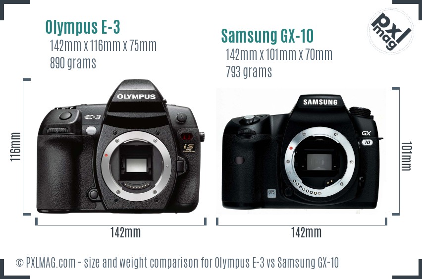 Olympus E-3 vs Samsung GX-10 size comparison