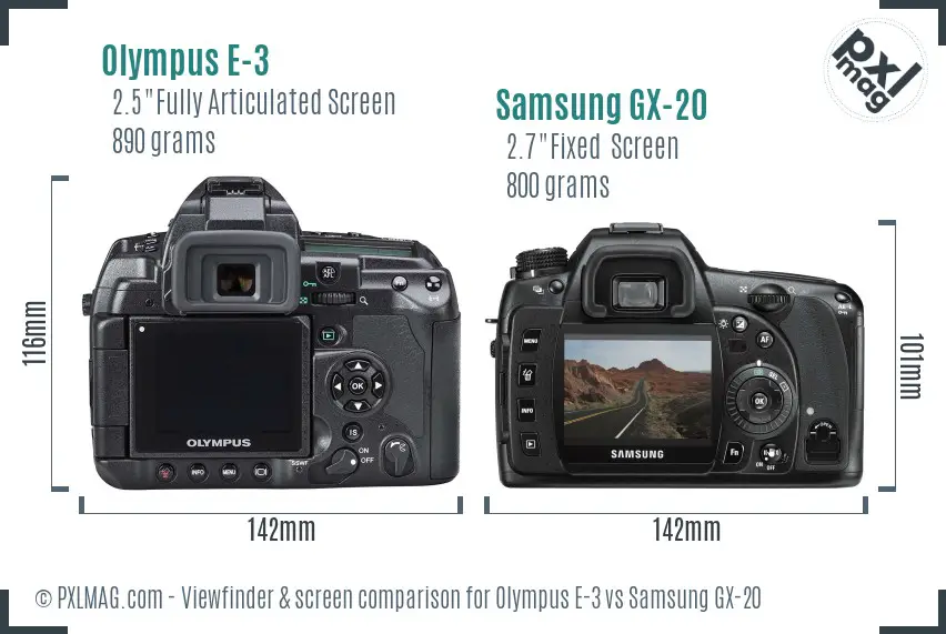 Olympus E-3 vs Samsung GX-20 Screen and Viewfinder comparison