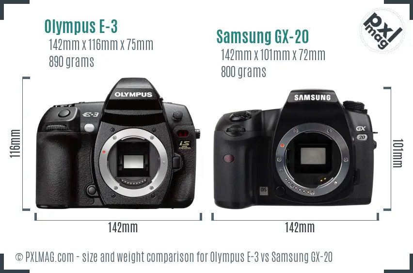 Olympus E-3 vs Samsung GX-20 size comparison