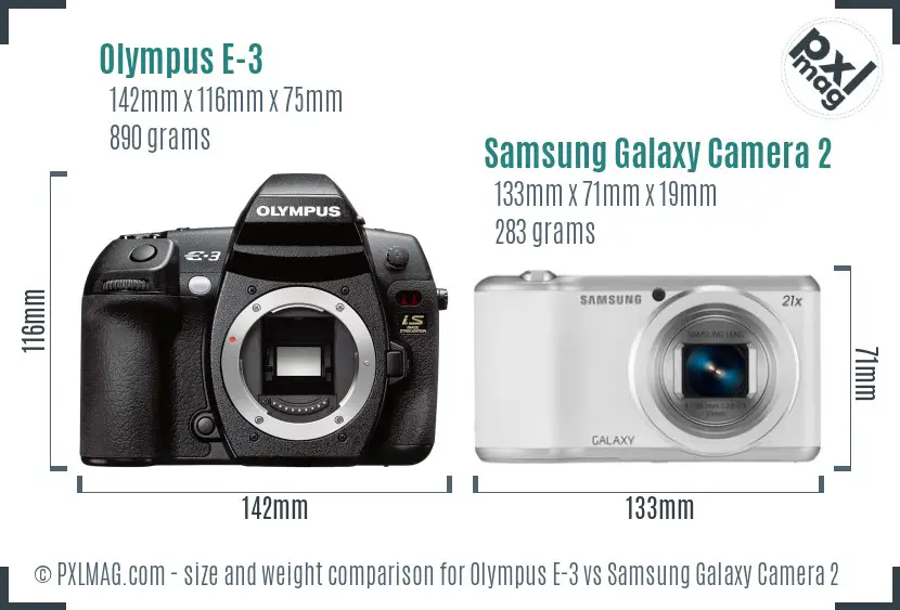 Olympus E-3 vs Samsung Galaxy Camera 2 size comparison