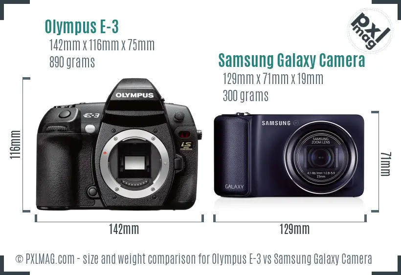 Olympus E-3 vs Samsung Galaxy Camera size comparison