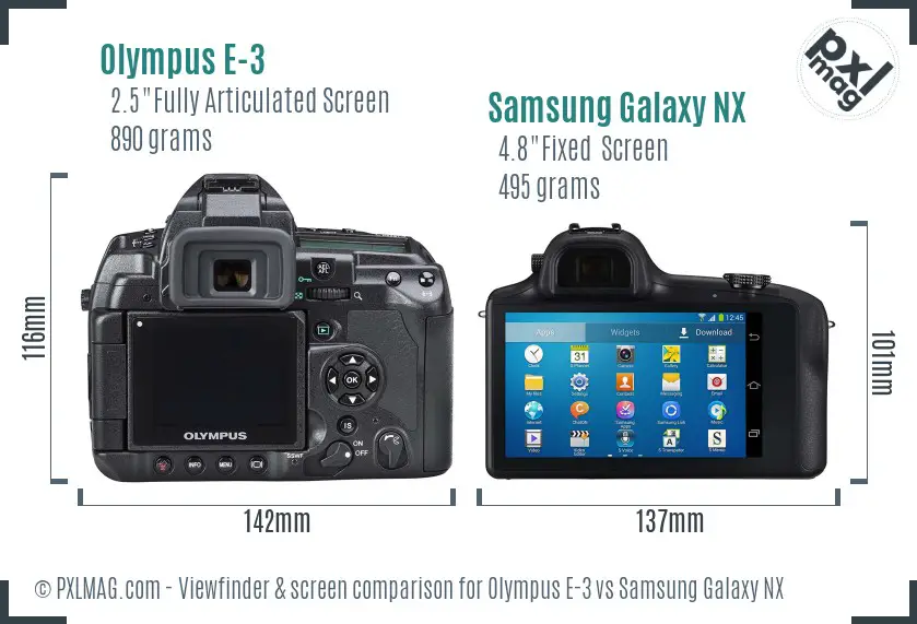 Olympus E-3 vs Samsung Galaxy NX Screen and Viewfinder comparison