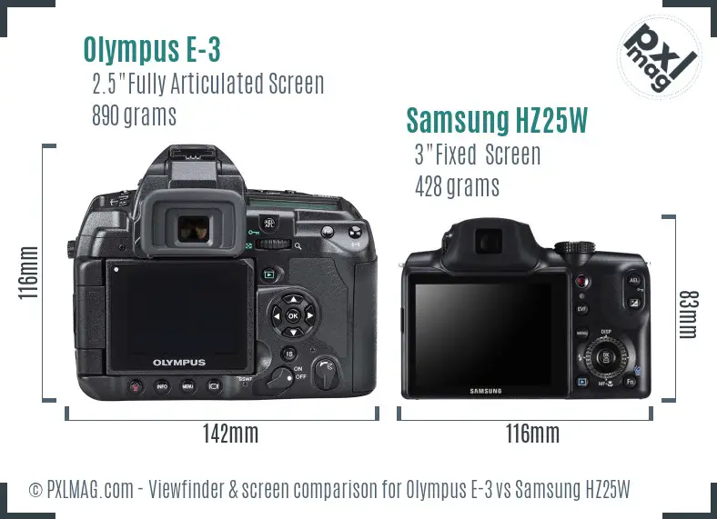 Olympus E-3 vs Samsung HZ25W Screen and Viewfinder comparison Olympus E-3 vs Samsung HZ25W Screen and Viewfinder comparison