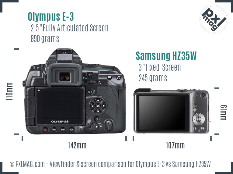 Olympus E-3 vs Samsung HZ35W Screen and Viewfinder comparison