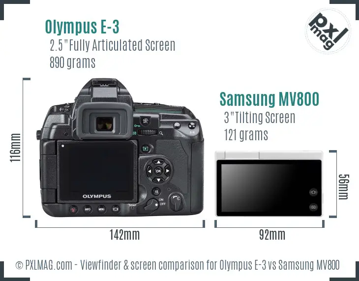 Olympus E-3 vs Samsung MV800 Screen and Viewfinder comparison