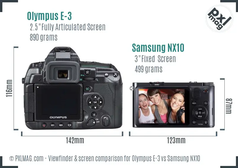 Olympus E-3 vs Samsung NX10 Screen and Viewfinder comparison