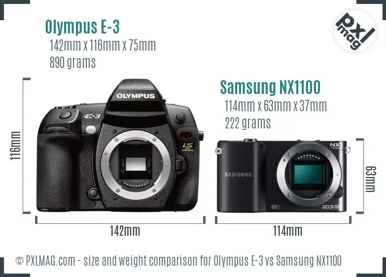 Olympus E-3 vs Samsung NX1100 size comparison Olympus E-3 vs Samsung NX1100 size comparison