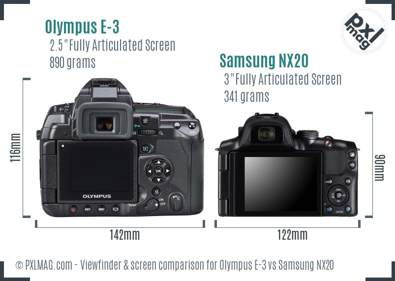 Olympus E-3 vs Samsung NX20 Screen and Viewfinder comparison