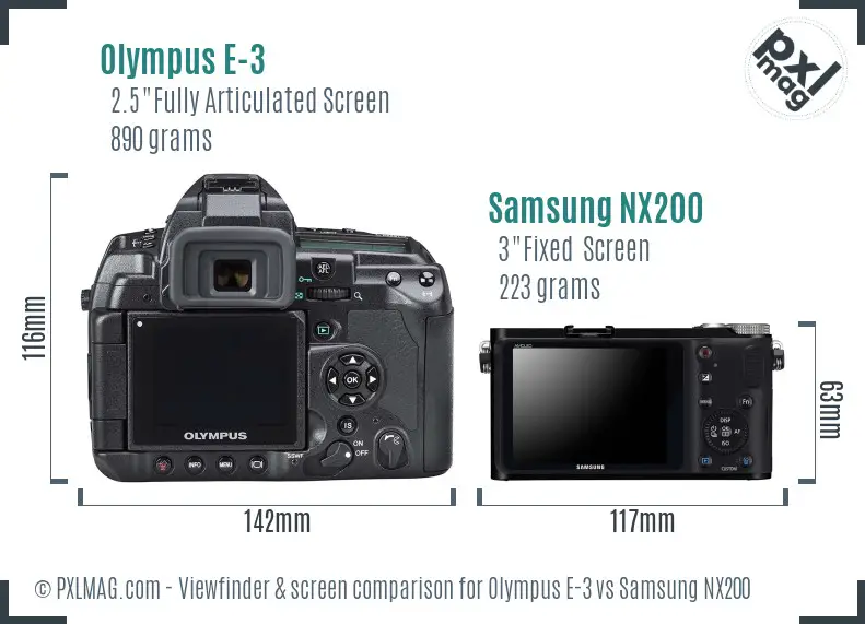 Olympus E-3 vs Samsung NX200 Screen and Viewfinder comparison Olympus E-3 vs Samsung NX200 Screen and Viewfinder comparison